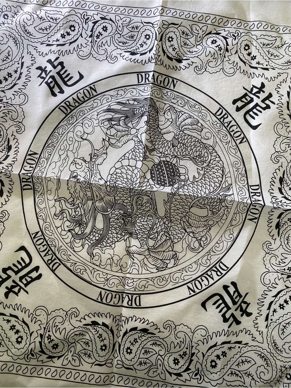 Dragon Bandana Scarf - Black on White